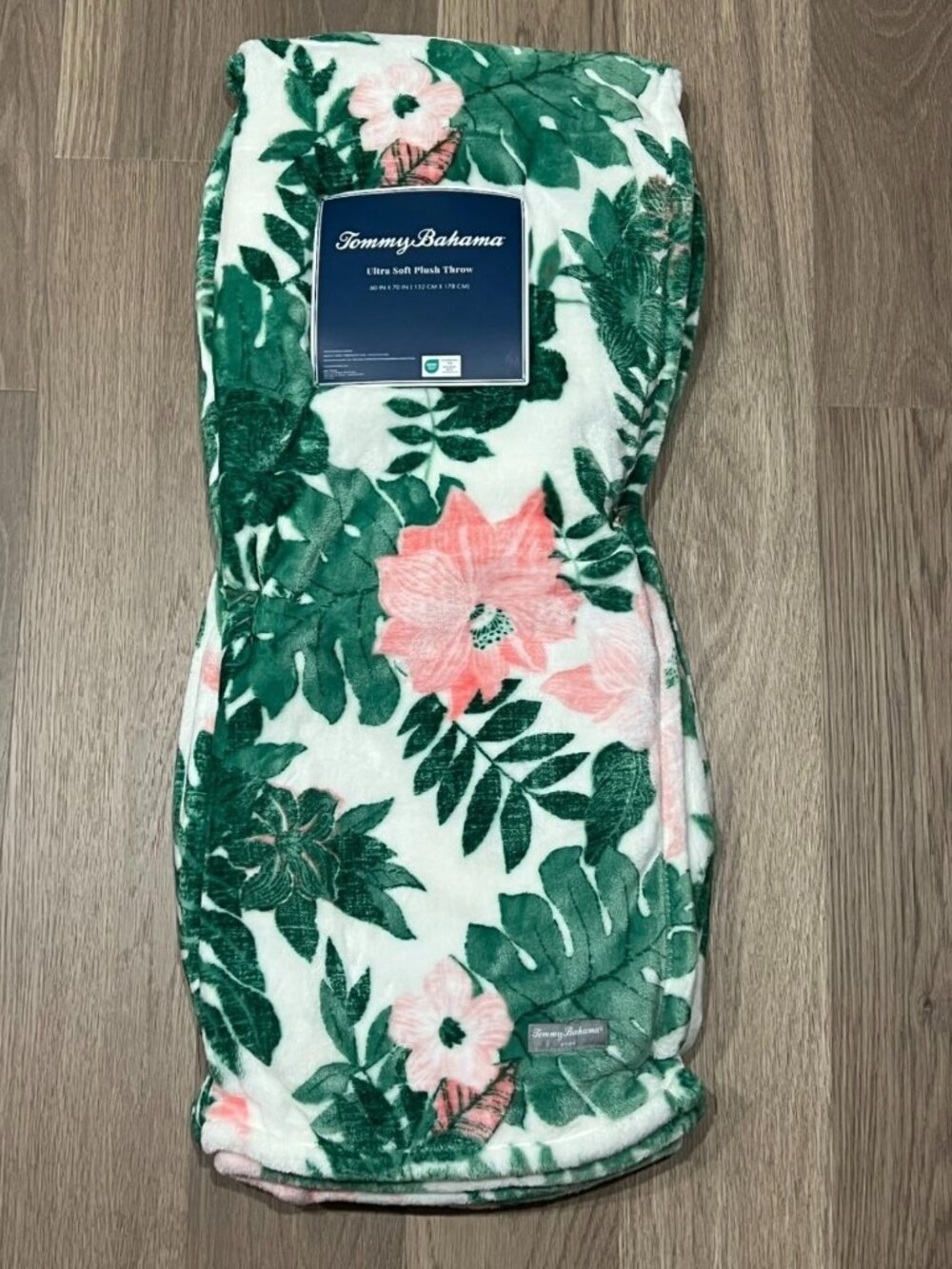 TOMMY BAHAMA Home Plush Throw Blanket 60x70 Tropical Floral White Pink Green NWT